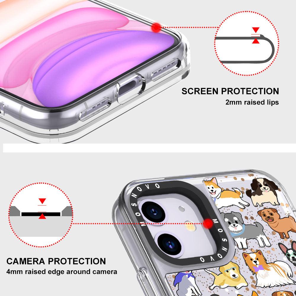 Cute Puppy Glitter Phone Case - iPhone 11 Case - MOSNOVO