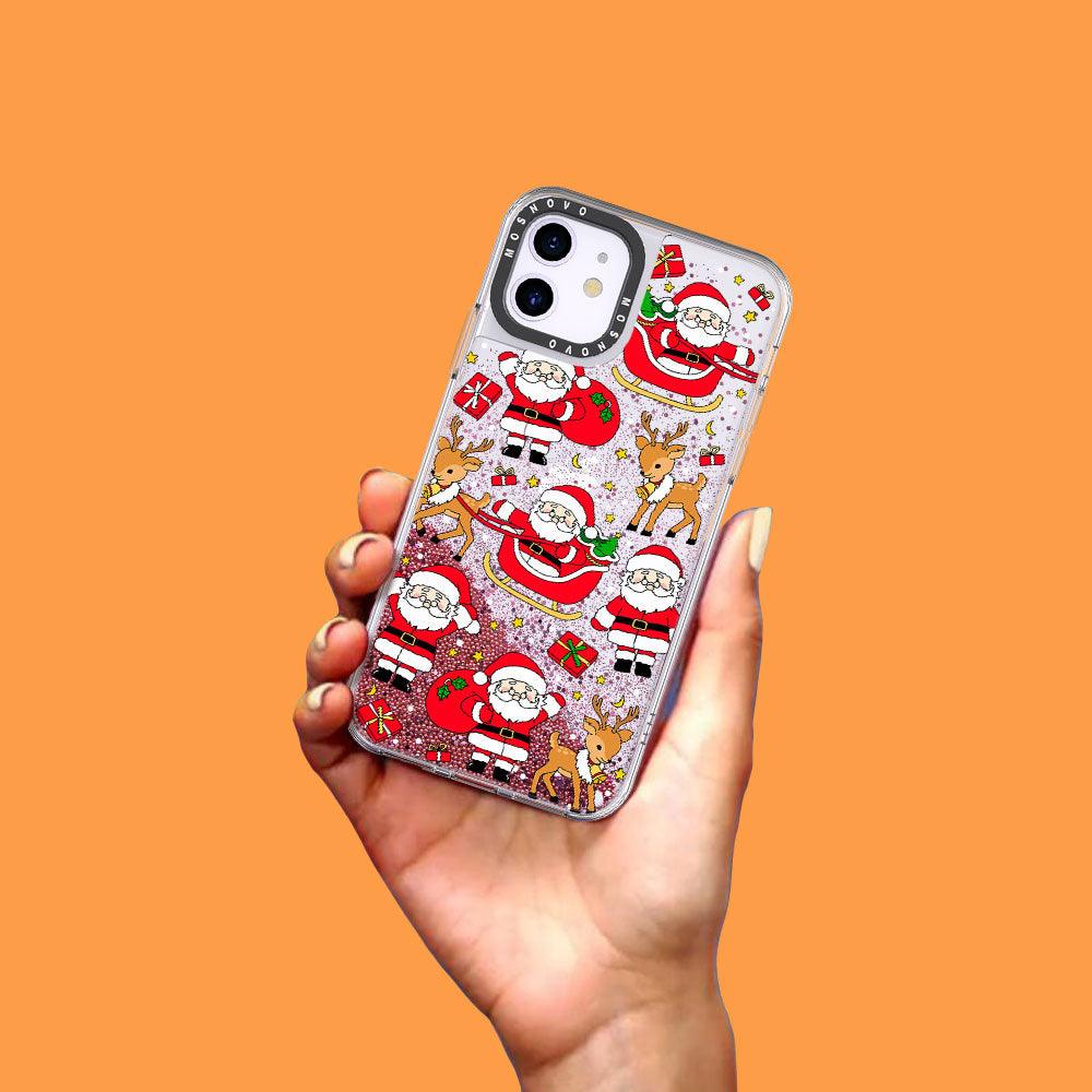 Cute Santa Claus Deer Glitter Phone Case - iPhone 11 Case - MOSNOVO