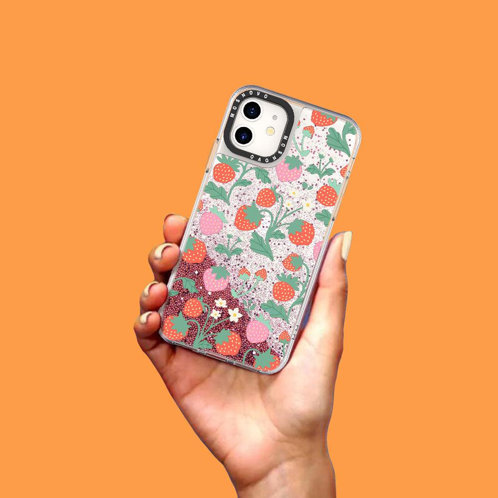 Cute Strawberry Glitter Phone Case - iPhone 11 Case - MOSNOVO