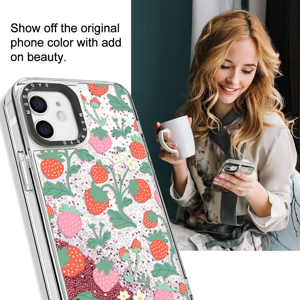 Cute Strawberry Glitter Phone Case - iPhone 12 Case - MOSNOVO
