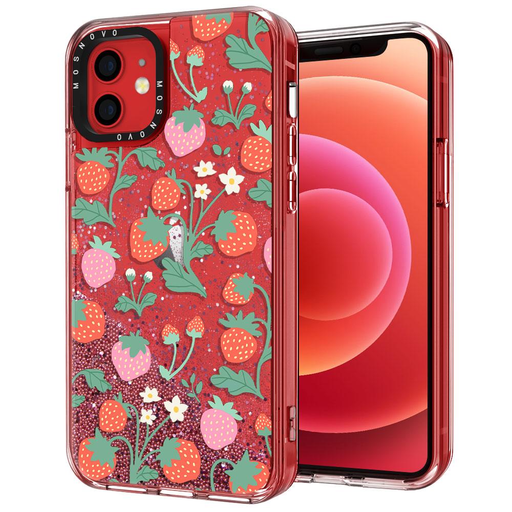 Cute Strawberry Glitter Phone Case - iPhone 12 Mini Case - MOSNOVO