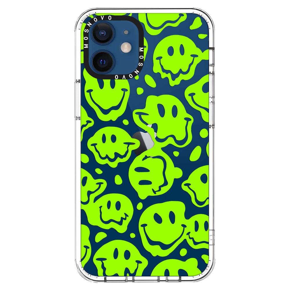 Distorted Green Smiles Face Phone Case - iPhone 12 Case - MOSNOVO