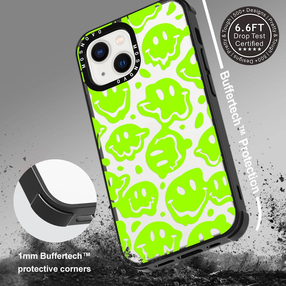 Distorted Green Smiles Face Phone Case - iPhone 13 Case - MOSNOVO