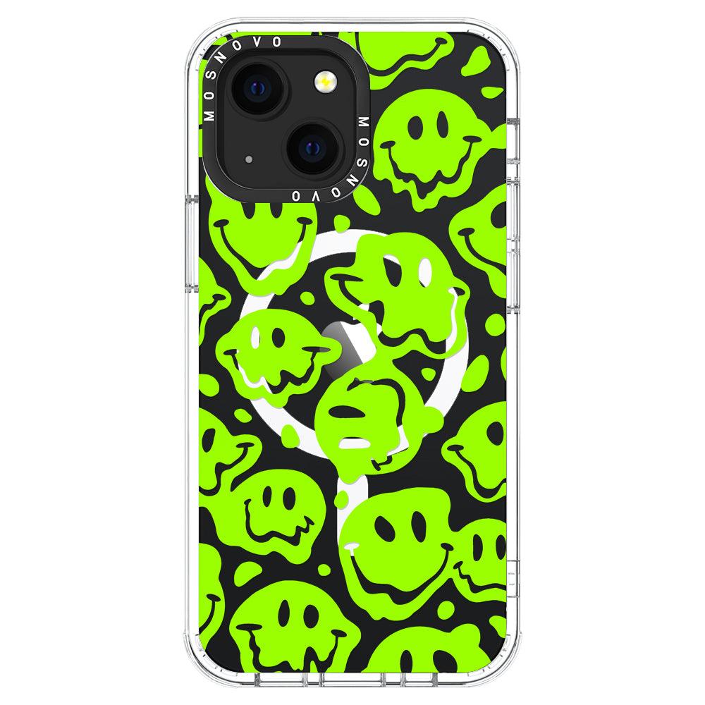 Distorted Green Smiles Face Phone Case - iPhone 13 Case - MOSNOVO