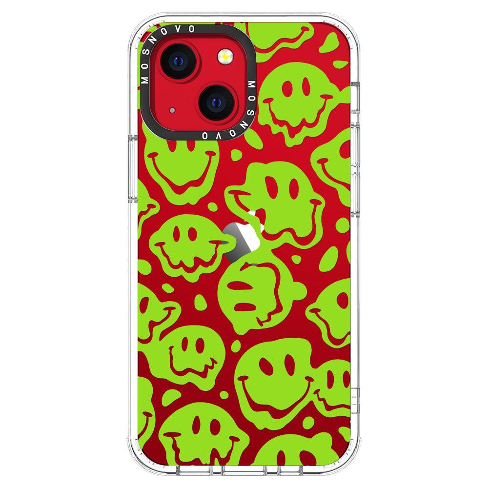 Distorted Green Smiles Face Phone Case - iPhone 13 Mini Case - MOSNOVO