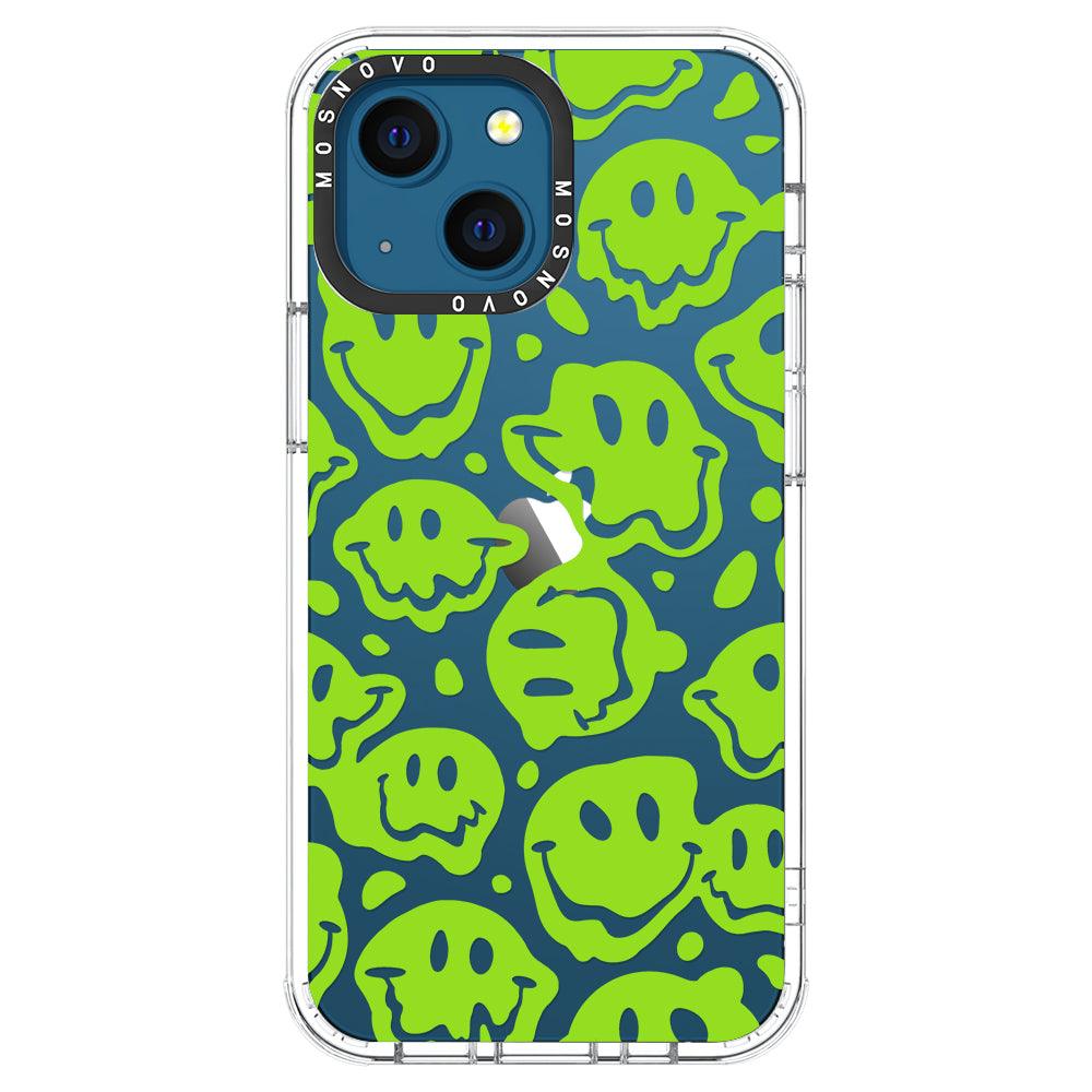 Distorted Green Smiles Face Phone Case - iPhone 13 Mini Case - MOSNOVO