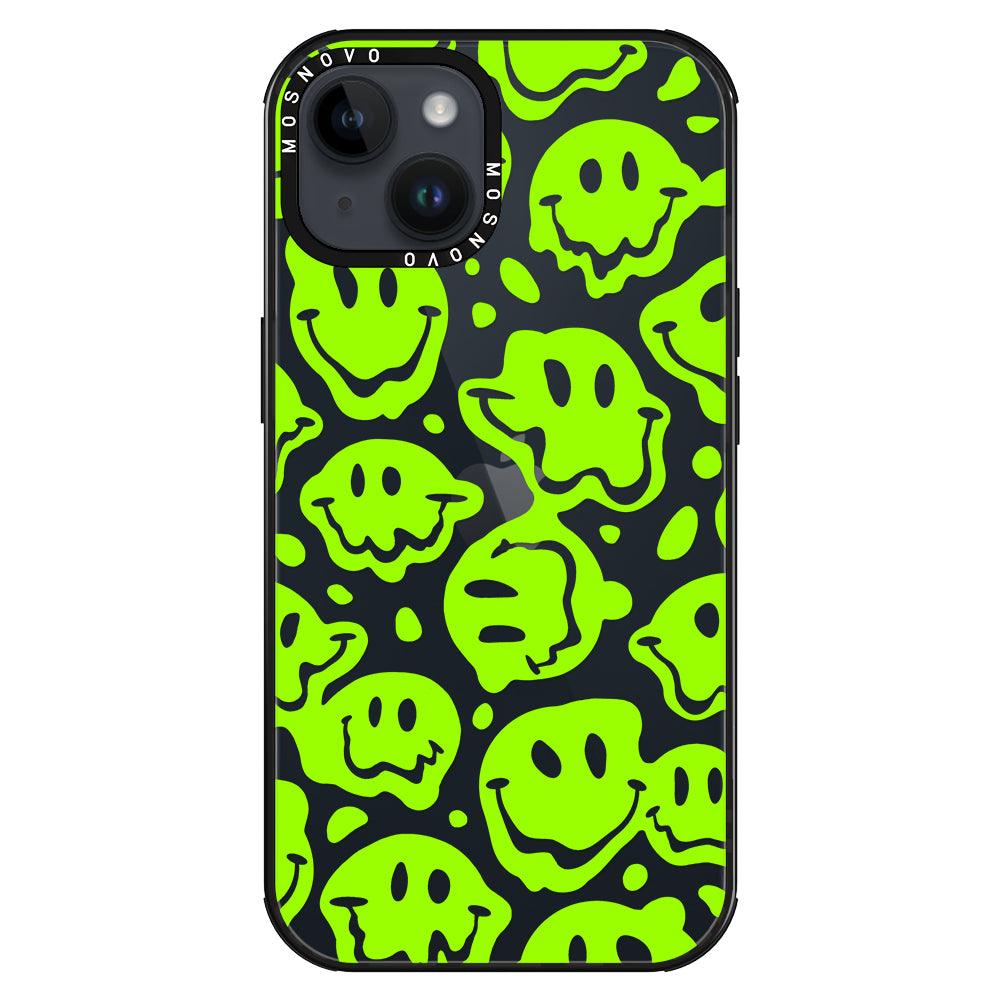 Distorted Green Smiles Face Phone Case - iPhone 14 Plus Case - MOSNOVO