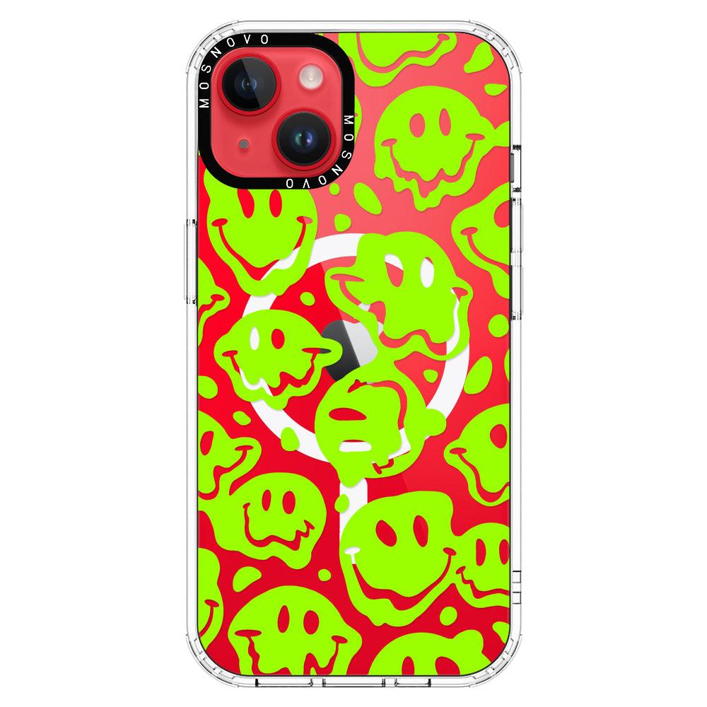 Distorted Green Smiles Face Phone Case - iPhone 14 Plus Case - MOSNOVO