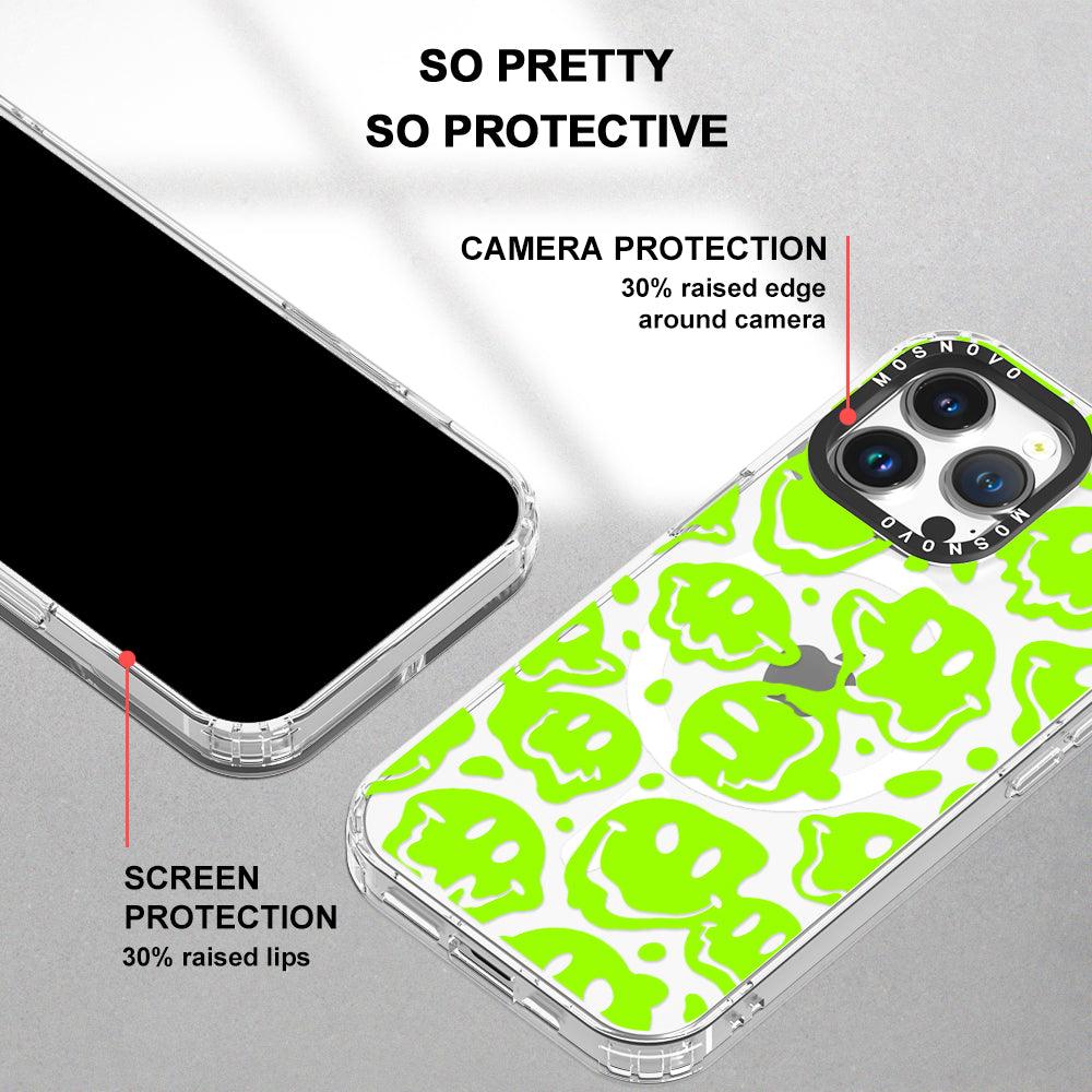 Distorted Green Smiles Face Phone Case - iPhone 14 Pro Max Case - MOSNOVO