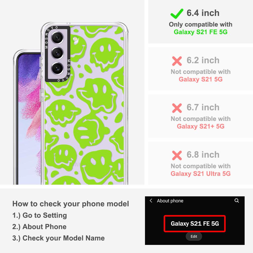 Distorted Green Smiles Face Phone Case - Samsung Galaxy S21 FE Case - MOSNOVO
