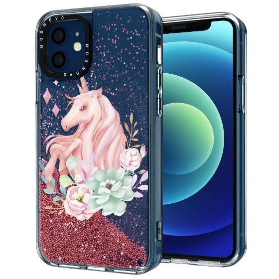 Elegant Flowers Unicorn Glitter Phone Case - iPhone 12 Mini Case - MOSNOVO