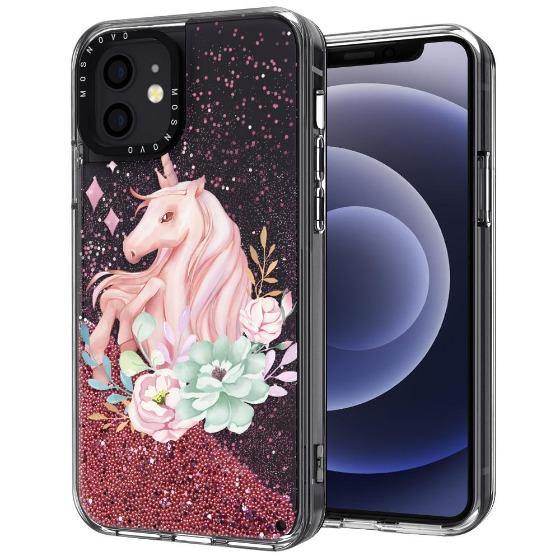 Elegant Flowers Unicorn Glitter Phone Case - iPhone 12 Mini Case - MOSNOVO