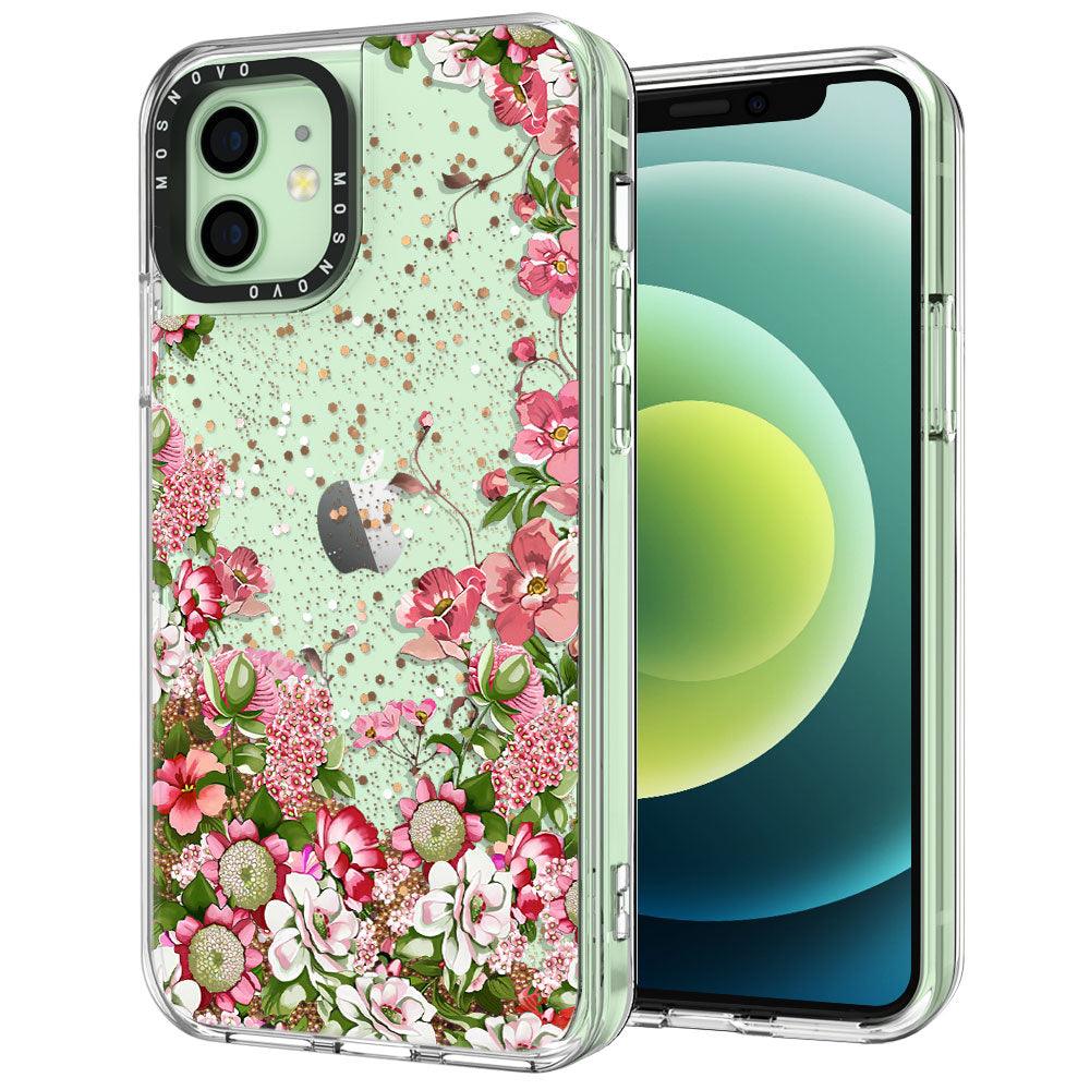 Floral Garden Glitter Phone Case - iPhone 12 Mini Case - MOSNOVO