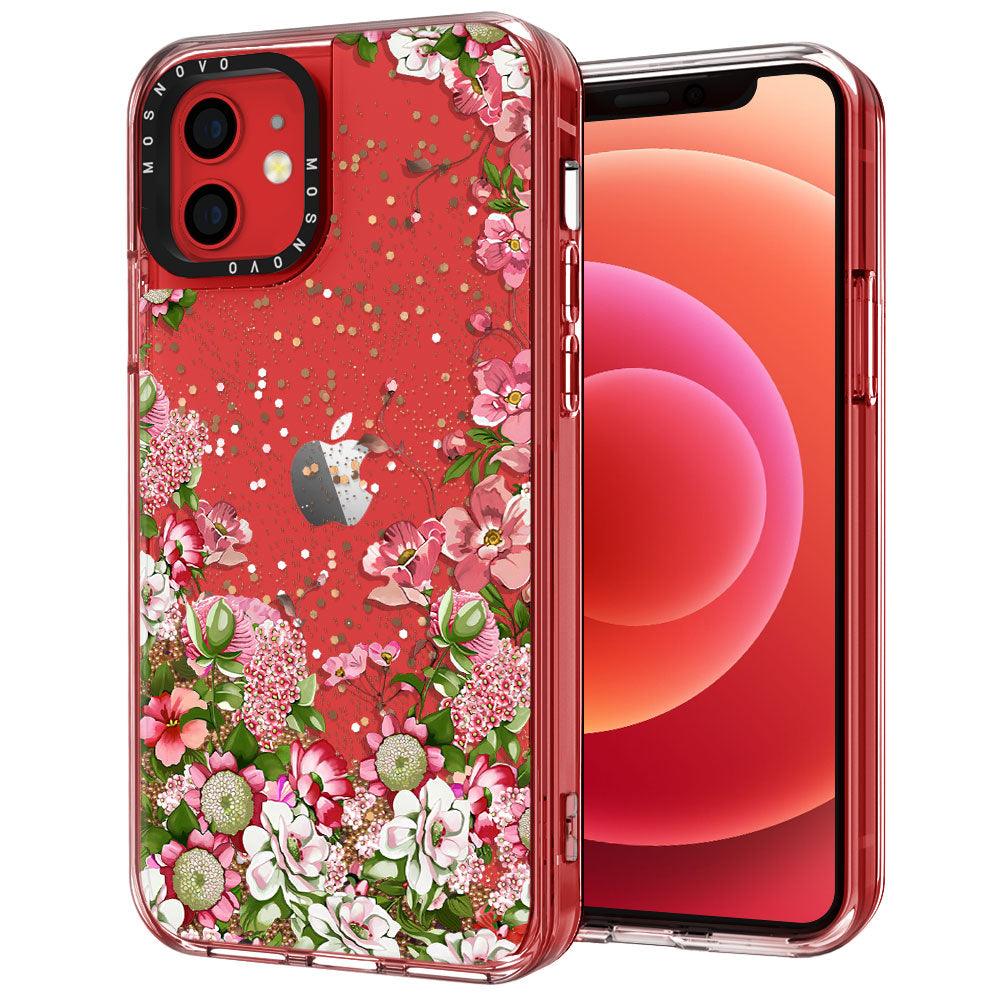 Floral Garden Glitter Phone Case - iPhone 12 Mini Case - MOSNOVO