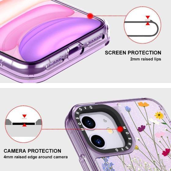 Floral Garden Lavender Daisy Flower Glitter Phone Case - iPhone 11 Case - MOSNOVO