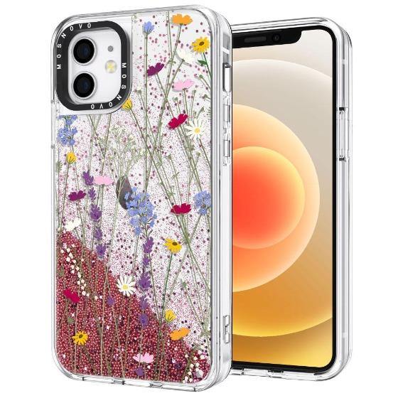 Floral Garden Lavender Daisy Flower Glitter Phone Case - iPhone 12 Case - MOSNOVO