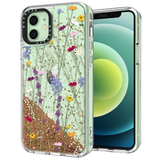 Floral Garden Lavender Daisy Flower Glitter Phone Case - iPhone 12 Case - MOSNOVO
