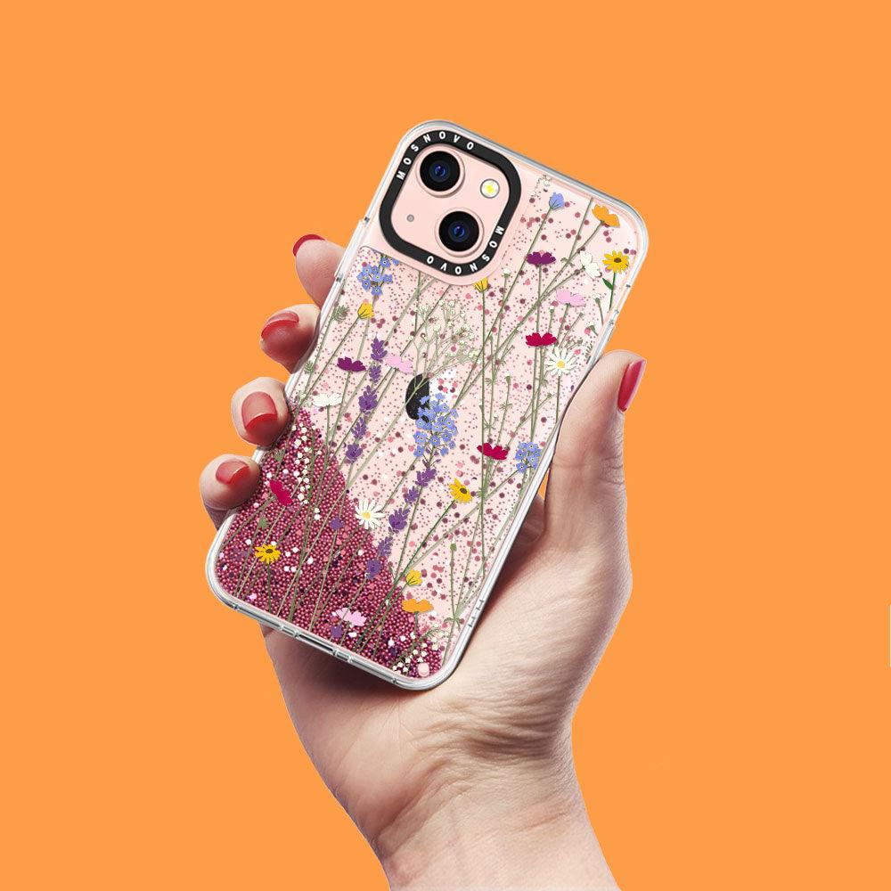 Floral Garden Lavender Daisy Flower Glitter Phone Case - iPhone 13 Case - MOSNOVO