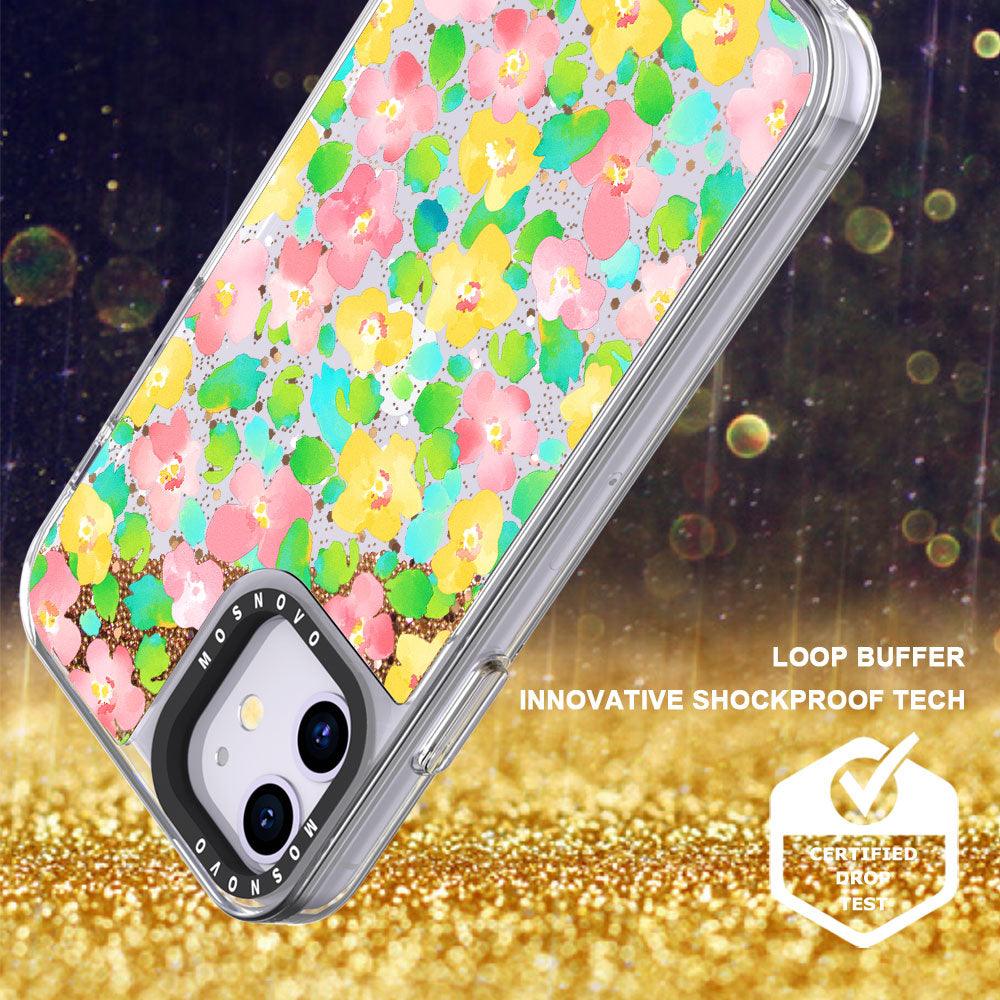 Floral Print Glitter Phone Case - iPhone 11 Case - MOSNOVO