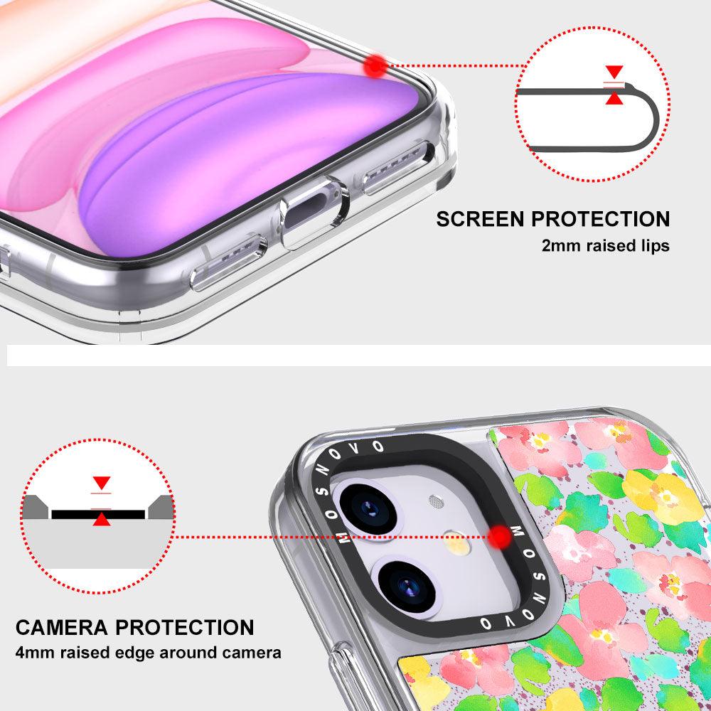 Floral Print Glitter Phone Case - iPhone 11 Case - MOSNOVO