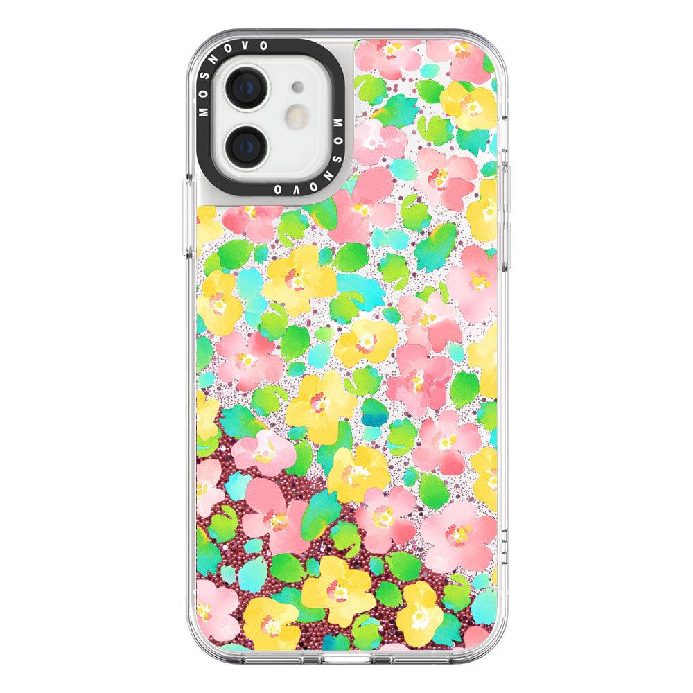 Floral Print Glitter Phone Case - iPhone 12 Case - MOSNOVO