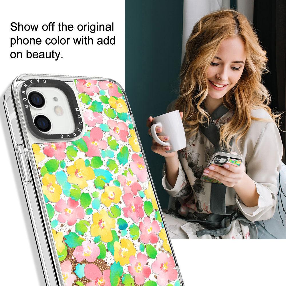 Floral Print Glitter Phone Case - iPhone 12 Case - MOSNOVO