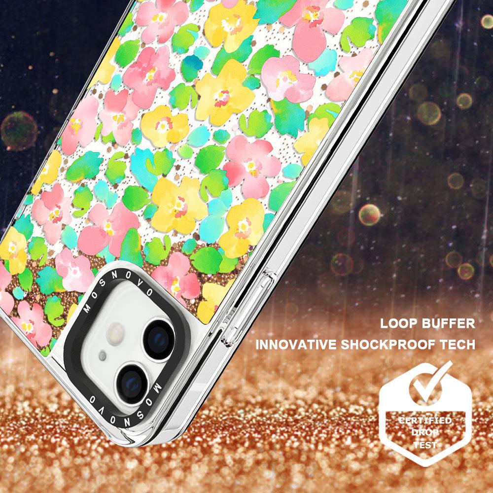 Floral Print Glitter Phone Case - iPhone 12 Mini Case - MOSNOVO