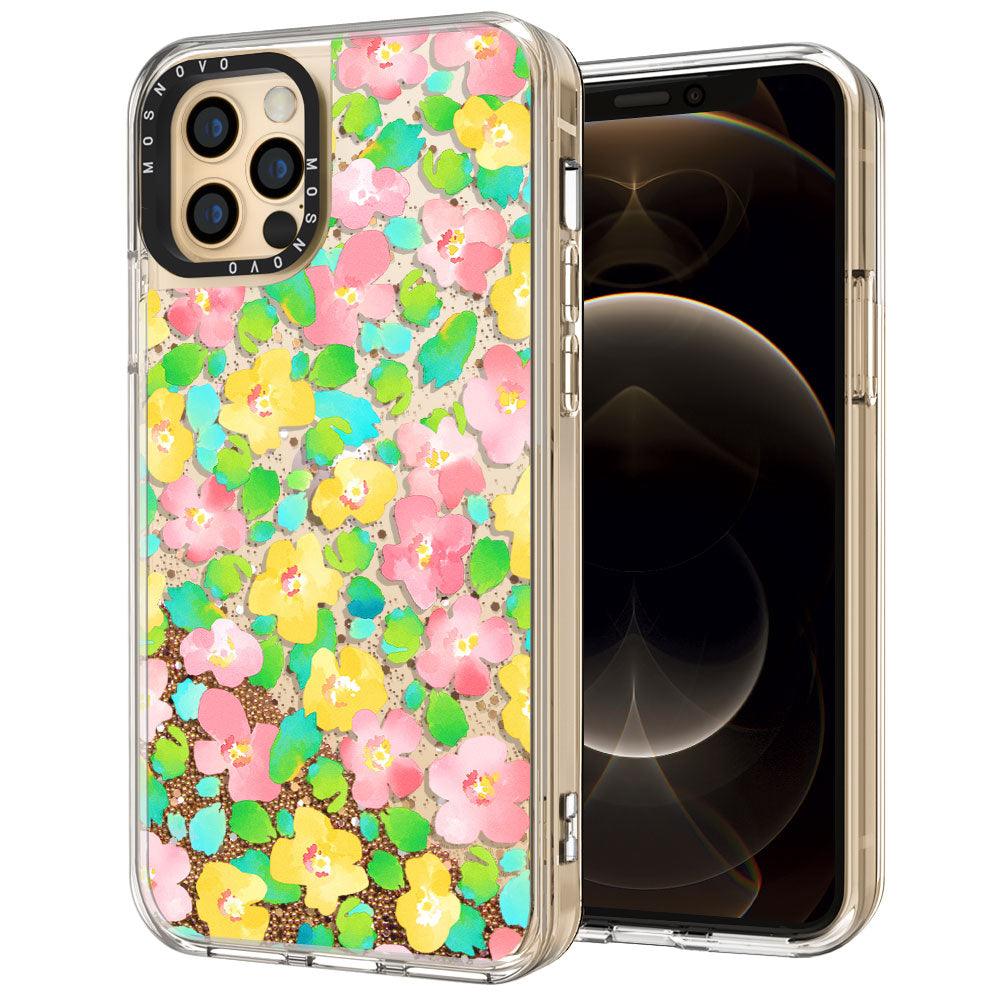 Floral Print Glitter Phone Case - iPhone 12 Pro Case - MOSNOVO