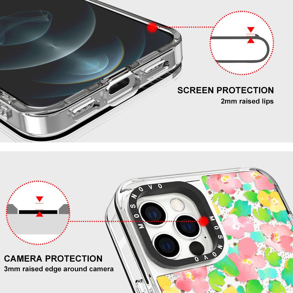 Floral Print Glitter Phone Case - iPhone 12 Pro Case - MOSNOVO