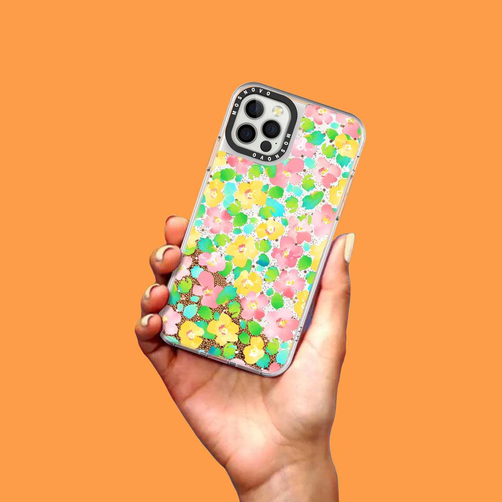Floral Print Glitter Phone Case - iPhone 12 Pro Max Case - MOSNOVO
