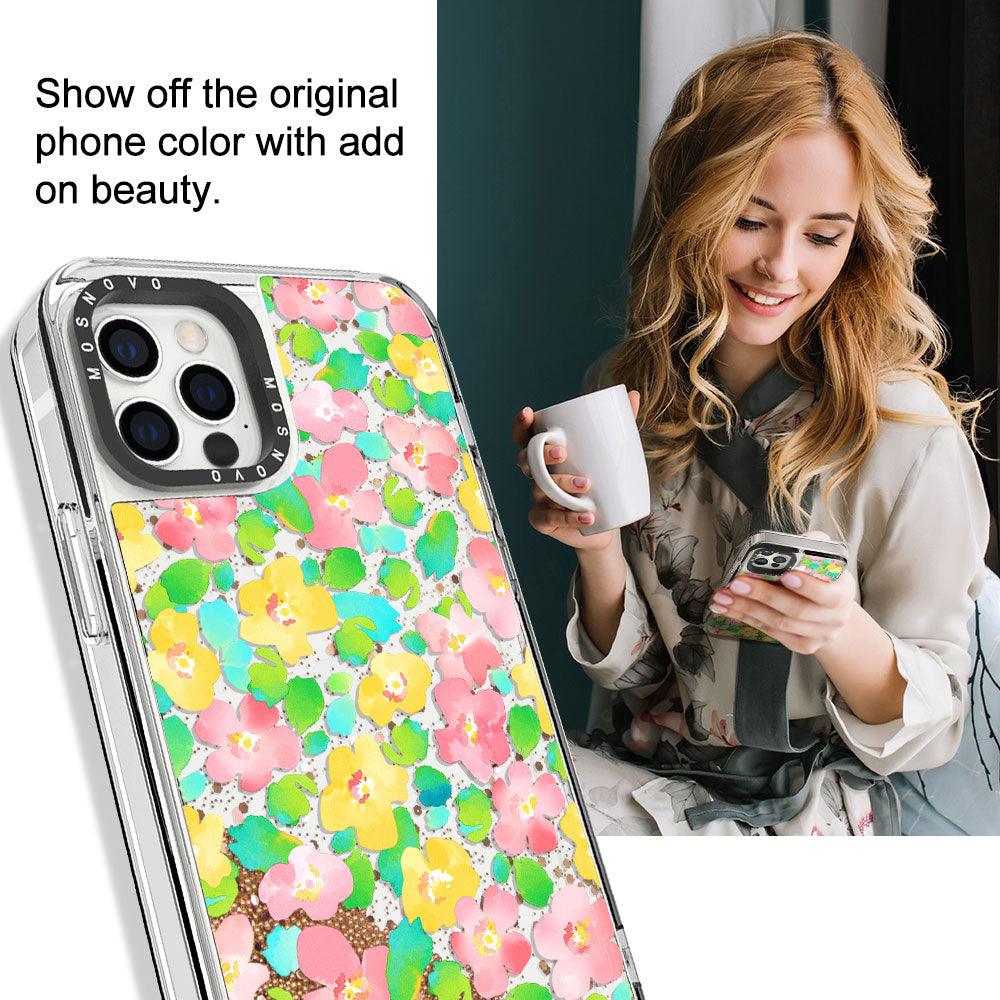 Floral Print Glitter Phone Case - iPhone 12 Pro Max Case - MOSNOVO