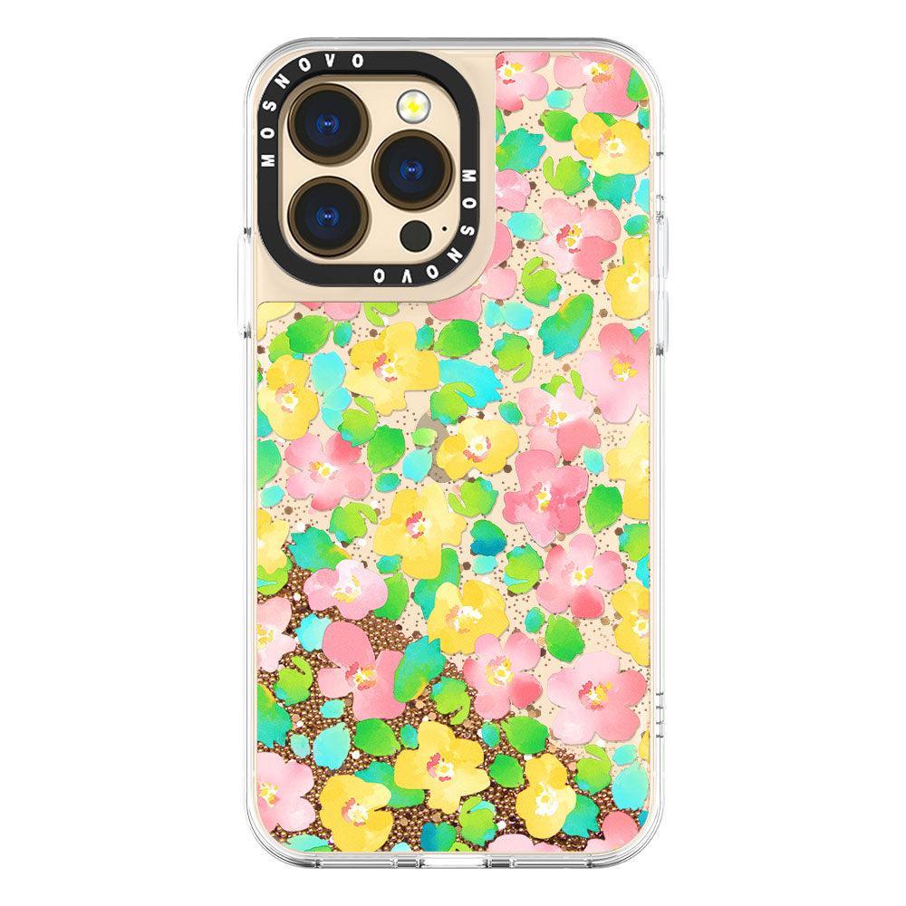 Floral Print Glitter Phone Case - iPhone 13 Pro Case - MOSNOVO