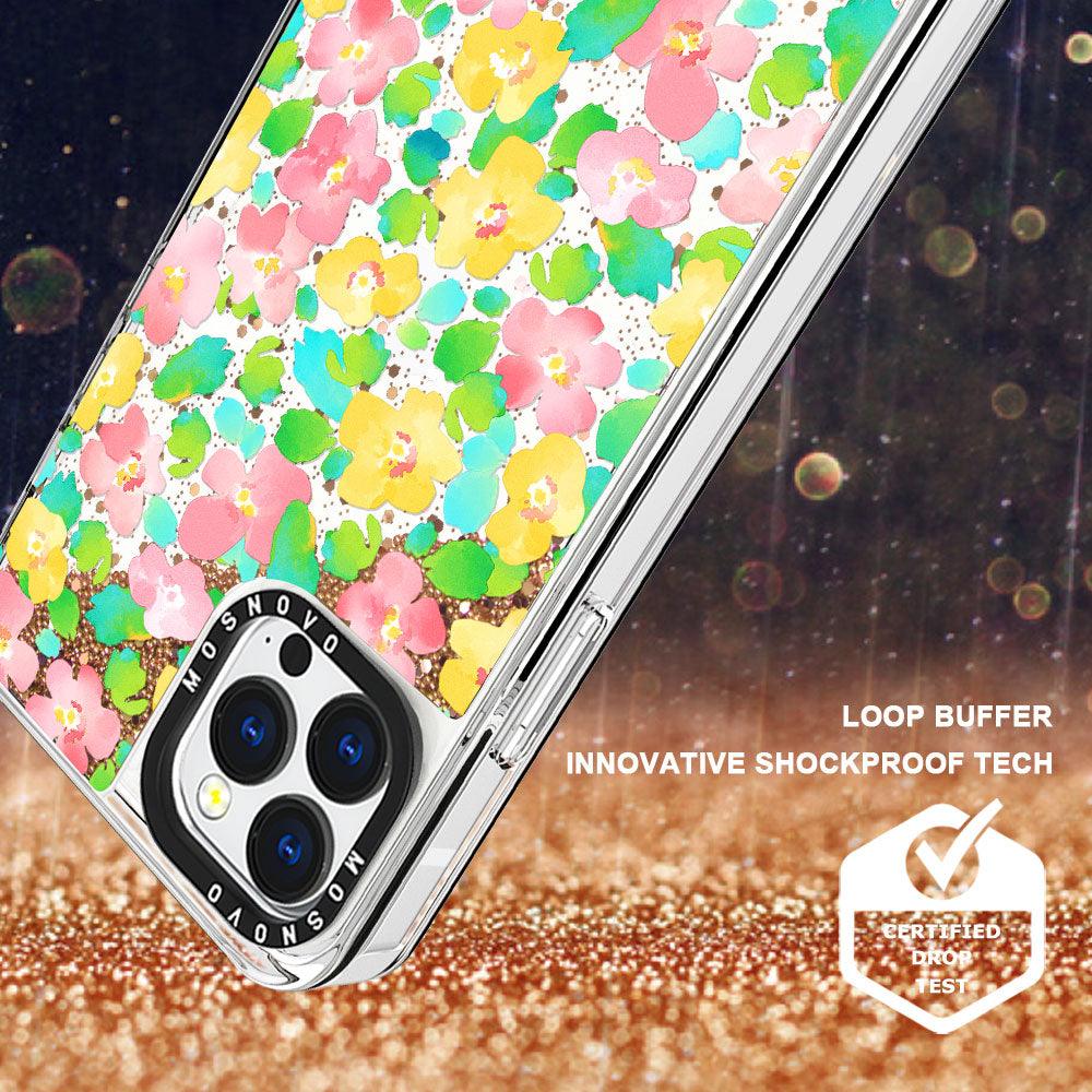 Floral Print Glitter Phone Case - iPhone 13 Pro Case - MOSNOVO