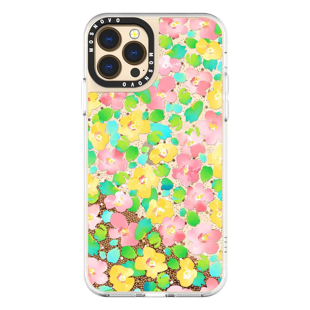 Floral Print Glitter Phone Case - iPhone 13 Pro Max Case - MOSNOVO