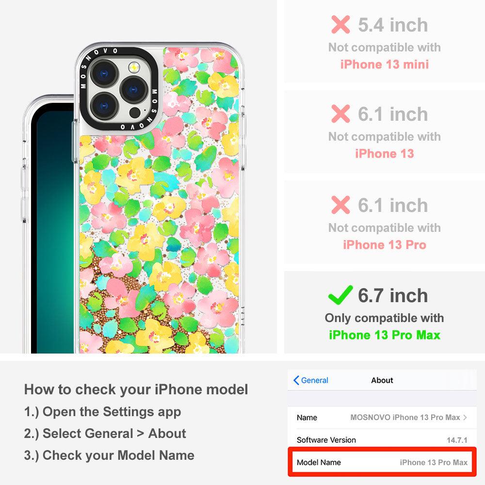 Floral Print Glitter Phone Case - iPhone 13 Pro Max Case - MOSNOVO