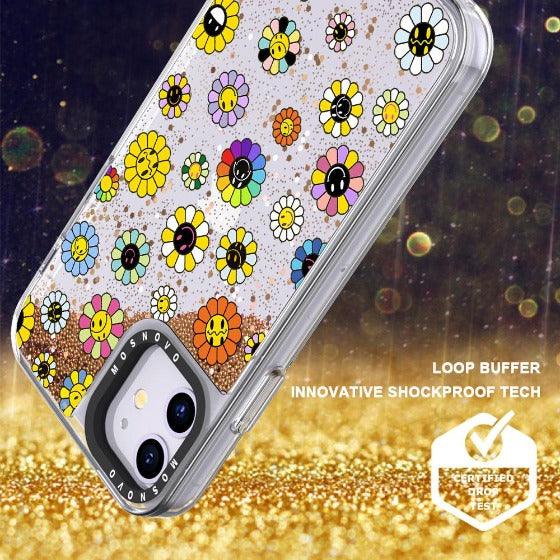 Flower Smiley Face Glitter Phone Case - iPhone 11 Case - MOSNOVO