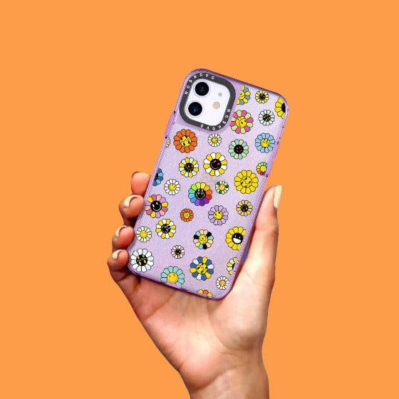 Flower Smiley Face Glitter Phone Case - iPhone 11 Case - MOSNOVO