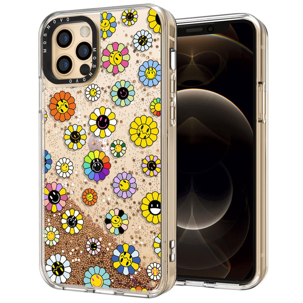 Flower Smiley Face Glitter Phone Case - iPhone 12 Pro Case - MOSNOVO