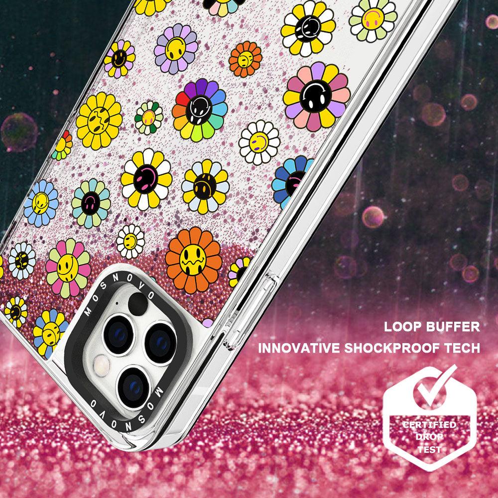 Flower Smiley Face Glitter Phone Case - iPhone 12 Pro Max Case - MOSNOVO
