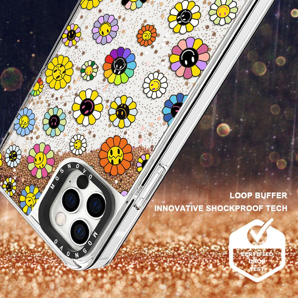 Flower Smiley Face Glitter Phone Case - iPhone 12 Pro Max Case - MOSNOVO