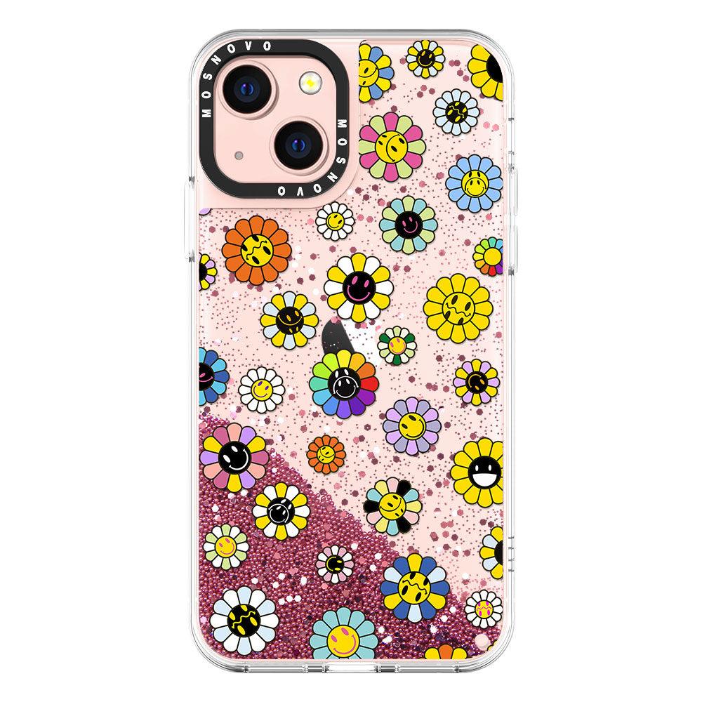 Flower Smiley Face Glitter Phone Case - iPhone 13 Case - MOSNOVO
