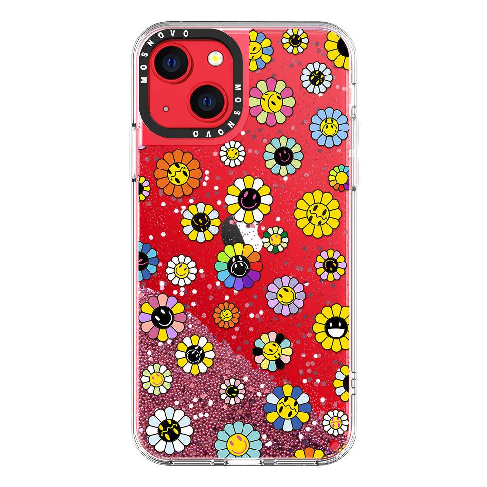 Flower Smiley Face Glitter Phone Case - iPhone 13 Case - MOSNOVO