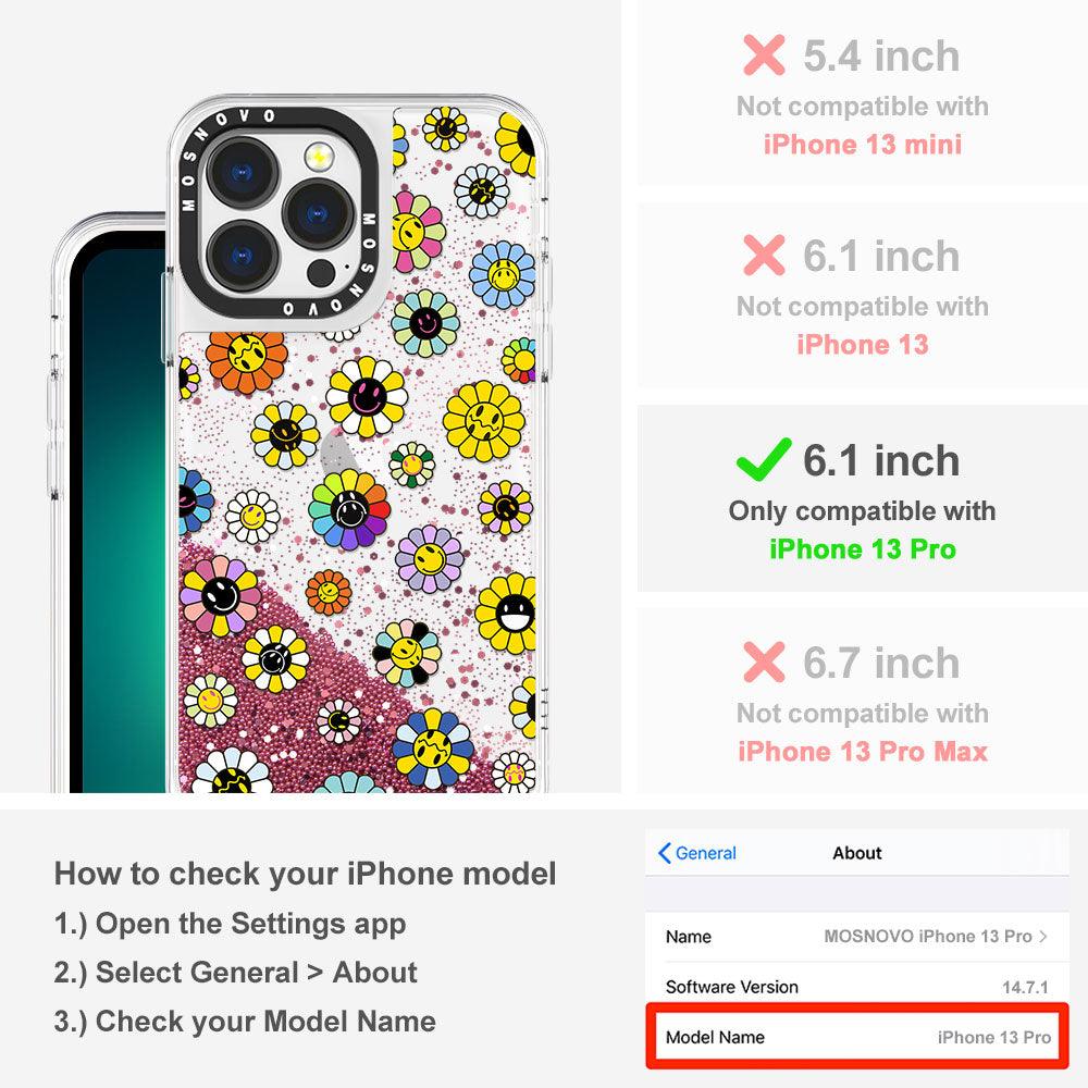 Flower Smiley Face Glitter Phone Case - iPhone 13 Pro Case - MOSNOVO