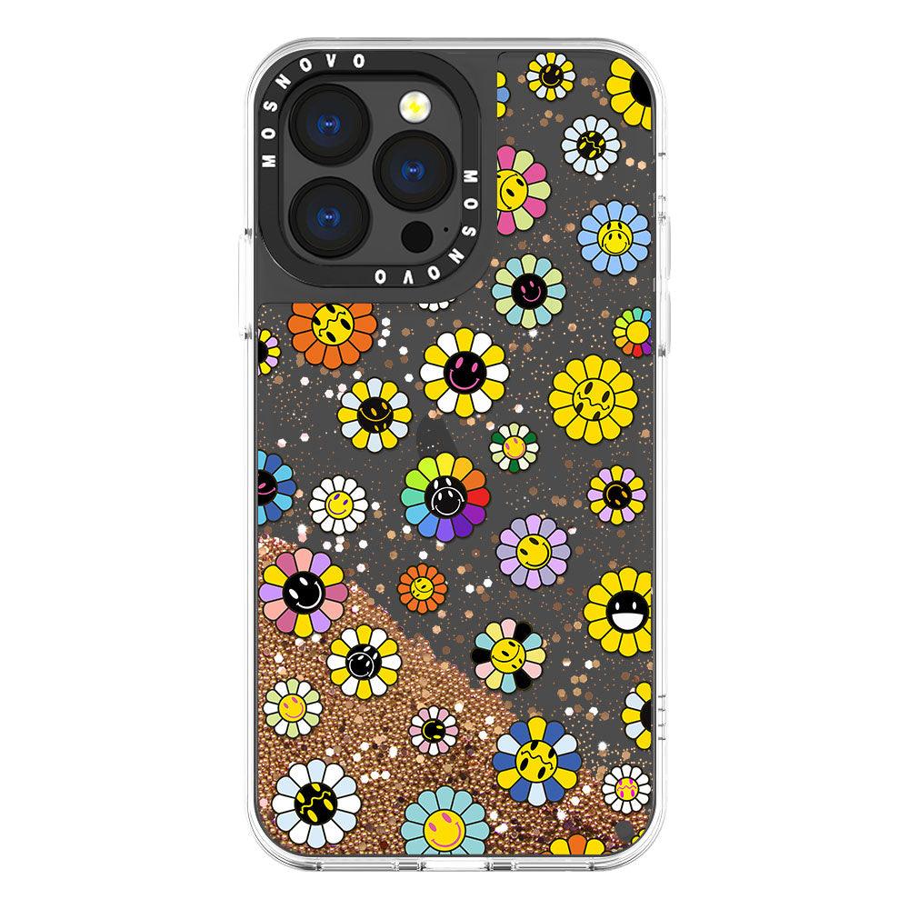 Flower Smiley Face Glitter Phone Case - iPhone 13 Pro Case - MOSNOVO
