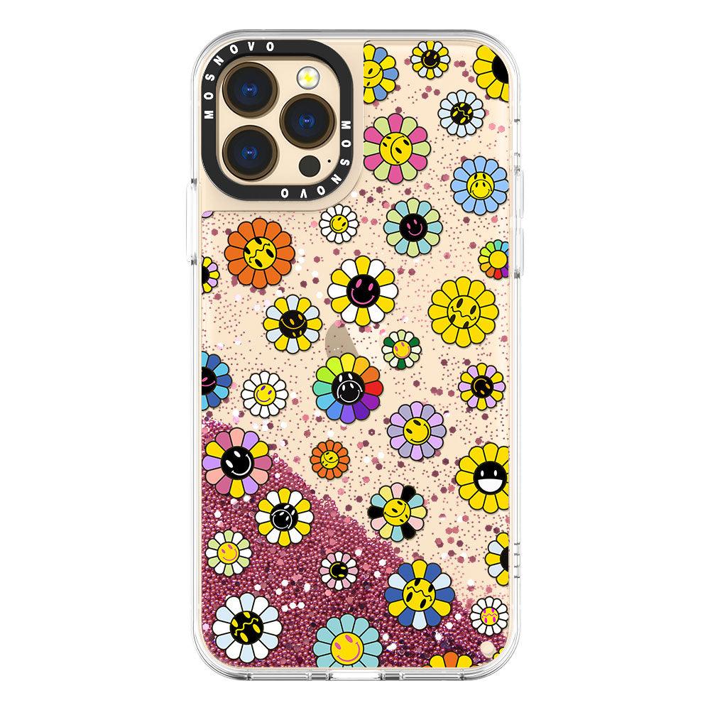 Flower Smiley Face Glitter Phone Case - iPhone 13 Pro Max Case - MOSNOVO