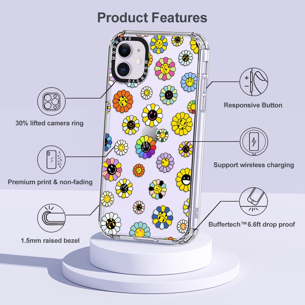 Flower Smiley Face Phone Case - iPhone 11 Case - MOSNOVO