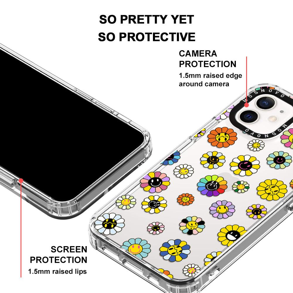 Flower Smiley Face Phone Case - iPhone 12 Mini Case - MOSNOVO