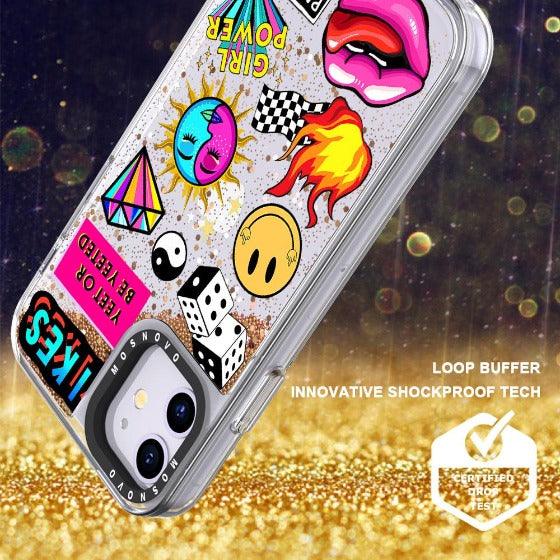 Funky Stickers Glitter Phone Case - iPhone 11 Case - MOSNOVO