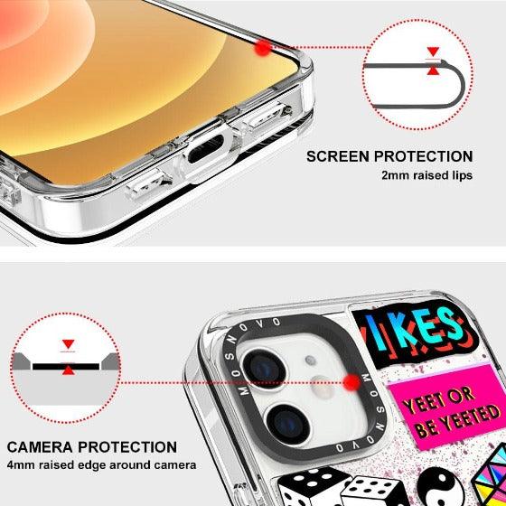 Funky Stickers Glitter Phone Case - iPhone 12 Mini Case - MOSNOVO