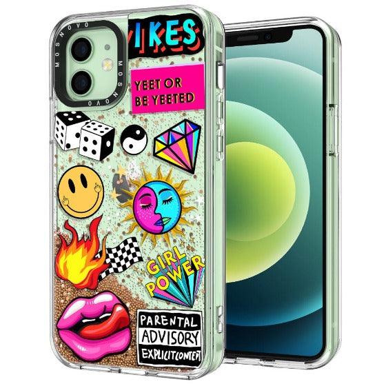 Funky Stickers Glitter Phone Case - iPhone 12 Mini Case - MOSNOVO